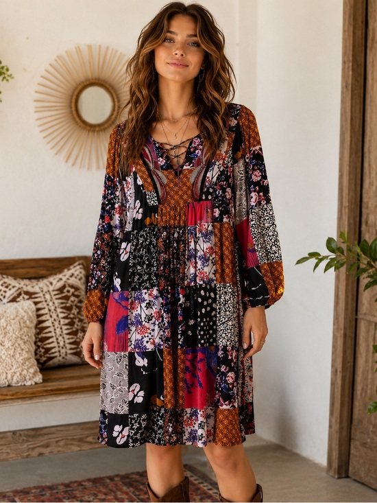 One September Dresses & Skirts - Anthropologie One September Womens Sz L Patchwork Tunic Dress Embroidered Beaded